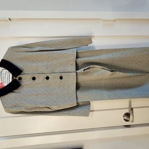 Vintage Gray Blazer and Pants Set with Velvet Collar & Buttons